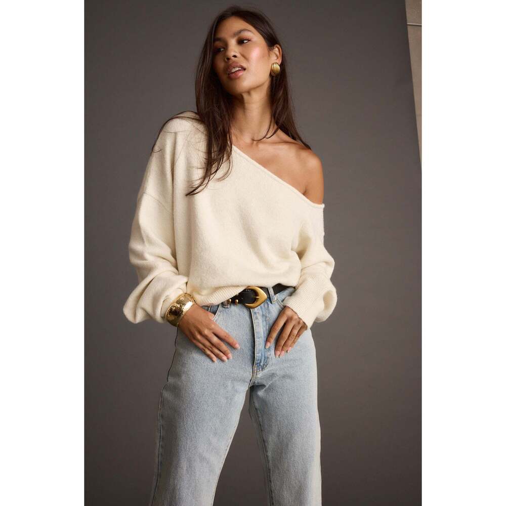 12th Tribe Margot Cream Asymmetrical Sweater Size MM
